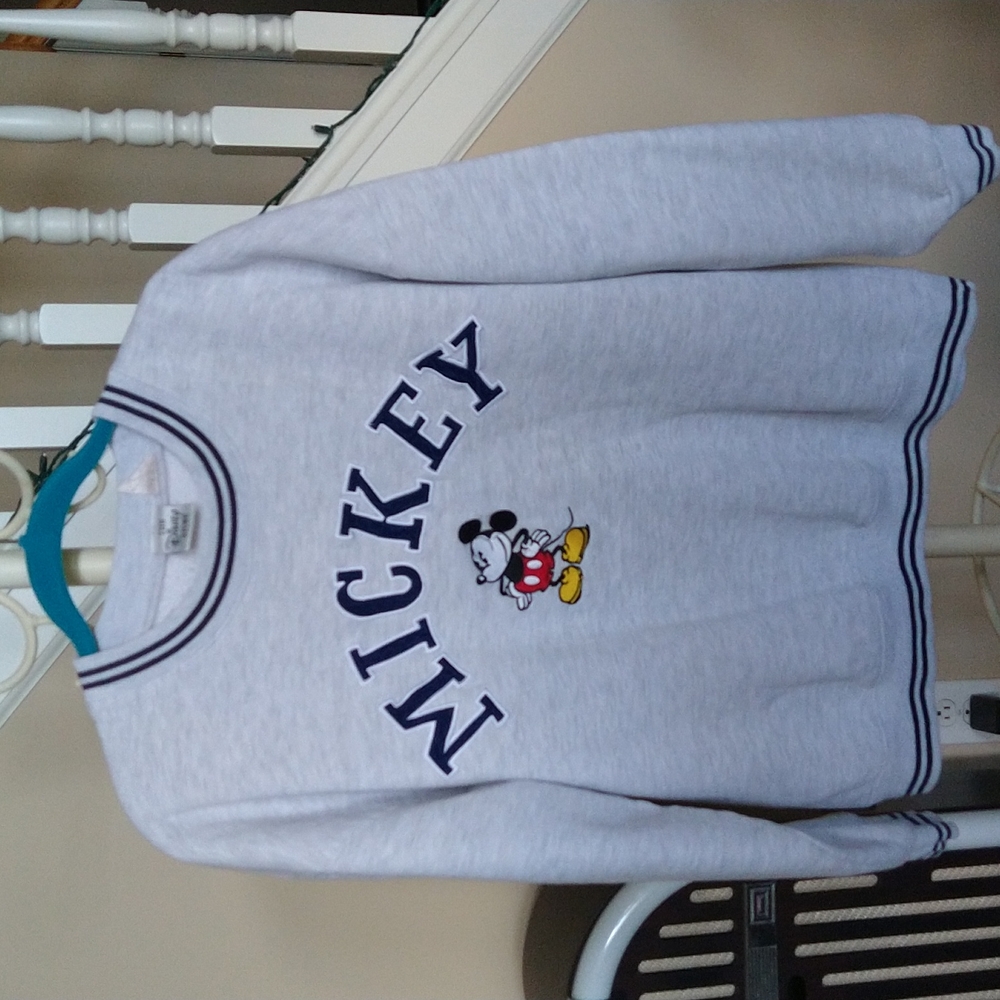 Disney Store Heather Gray Sweatshirt with Embroidered Mickey in Size M